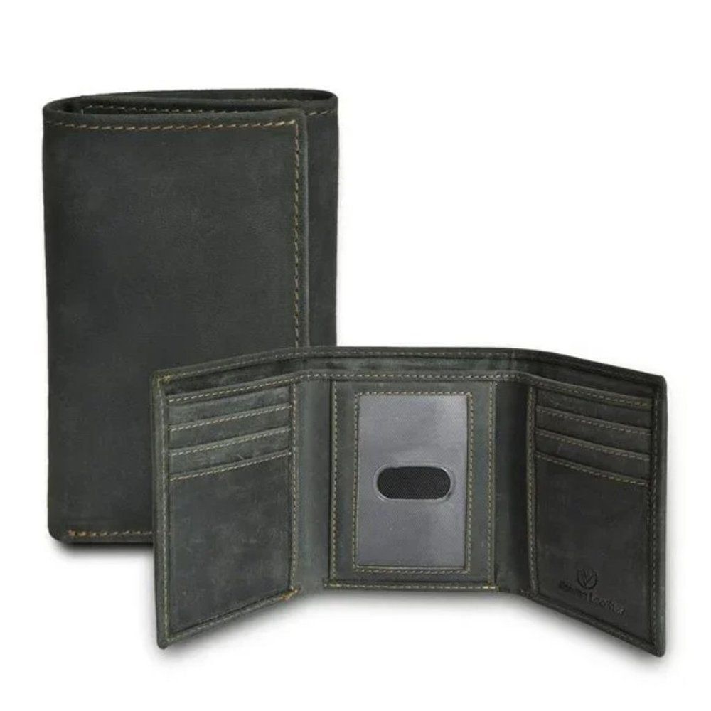 New Genuine Leather RFID Blocking Wallet Black